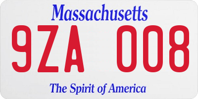 MA license plate 9ZA008