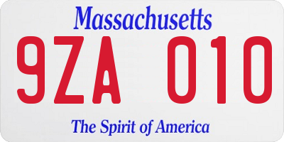 MA license plate 9ZA010