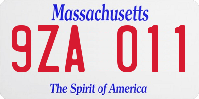 MA license plate 9ZA011