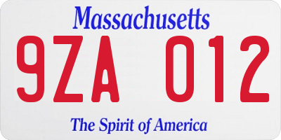 MA license plate 9ZA012
