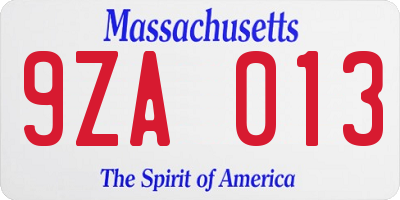 MA license plate 9ZA013