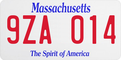 MA license plate 9ZA014