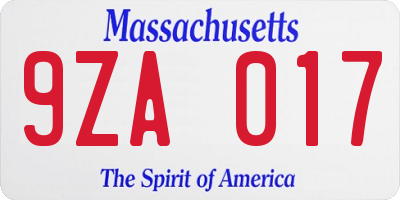 MA license plate 9ZA017