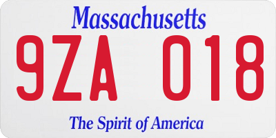 MA license plate 9ZA018
