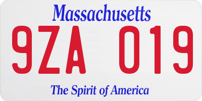 MA license plate 9ZA019