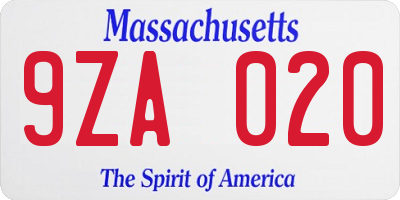 MA license plate 9ZA020