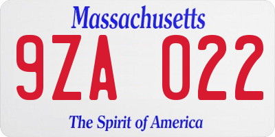 MA license plate 9ZA022