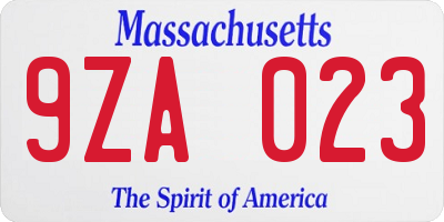 MA license plate 9ZA023