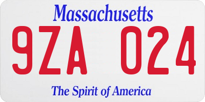 MA license plate 9ZA024