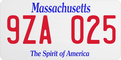 MA license plate 9ZA025
