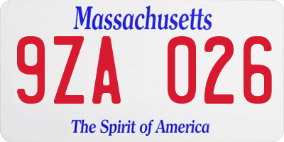 MA license plate 9ZA026