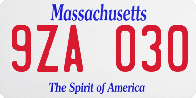 MA license plate 9ZA030