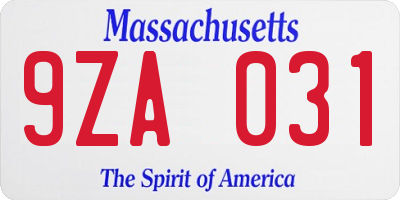 MA license plate 9ZA031