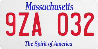 MA license plate 9ZA032