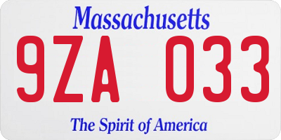 MA license plate 9ZA033