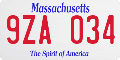 MA license plate 9ZA034