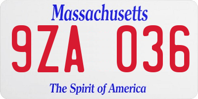 MA license plate 9ZA036