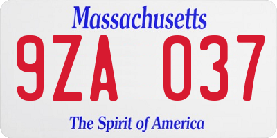 MA license plate 9ZA037