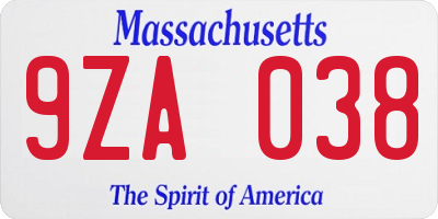 MA license plate 9ZA038