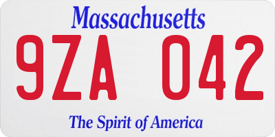MA license plate 9ZA042