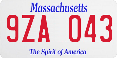 MA license plate 9ZA043