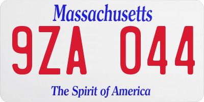 MA license plate 9ZA044