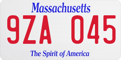 MA license plate 9ZA045