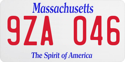 MA license plate 9ZA046