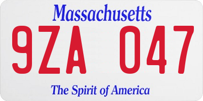 MA license plate 9ZA047