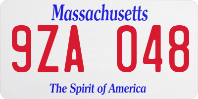 MA license plate 9ZA048