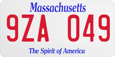 MA license plate 9ZA049
