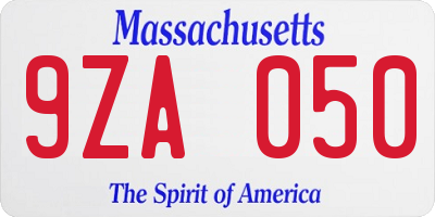 MA license plate 9ZA050