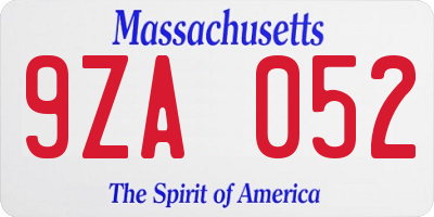 MA license plate 9ZA052