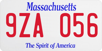 MA license plate 9ZA056