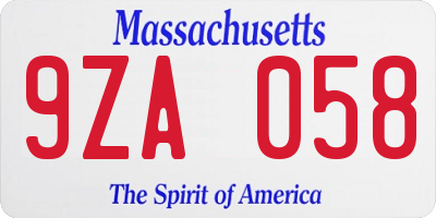 MA license plate 9ZA058