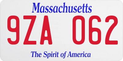 MA license plate 9ZA062