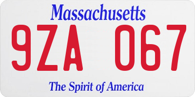 MA license plate 9ZA067