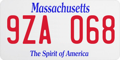 MA license plate 9ZA068