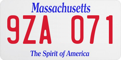 MA license plate 9ZA071