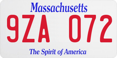 MA license plate 9ZA072