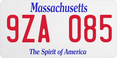 MA license plate 9ZA085