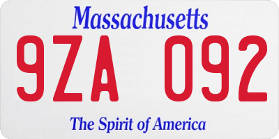 MA license plate 9ZA092