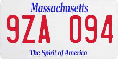 MA license plate 9ZA094