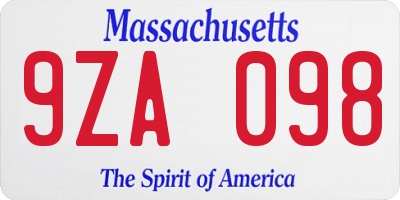 MA license plate 9ZA098