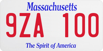 MA license plate 9ZA100