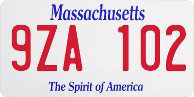 MA license plate 9ZA102