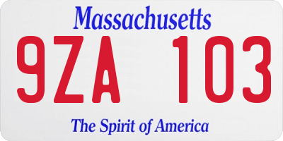 MA license plate 9ZA103