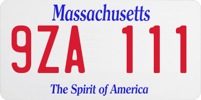 MA license plate 9ZA111