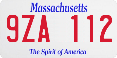 MA license plate 9ZA112