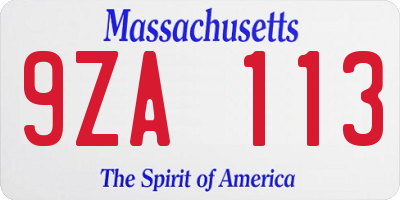 MA license plate 9ZA113